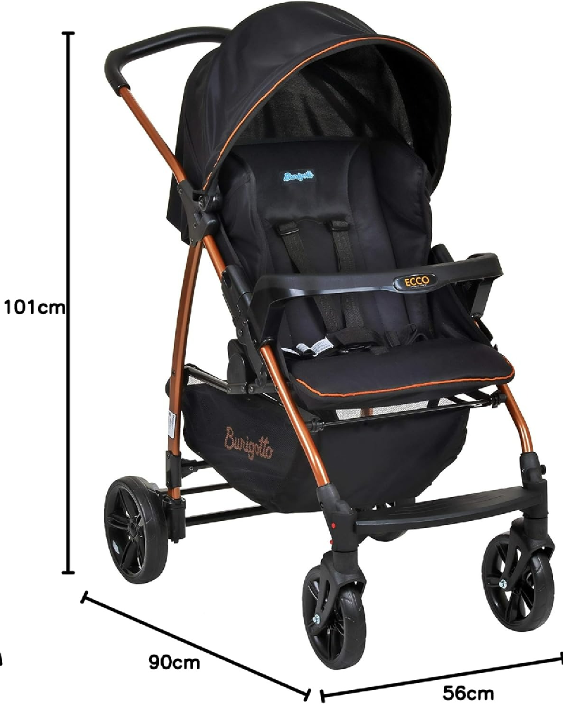 Burigotto Carrinho de Bebê Ecco, Até 15 kg, Preto
